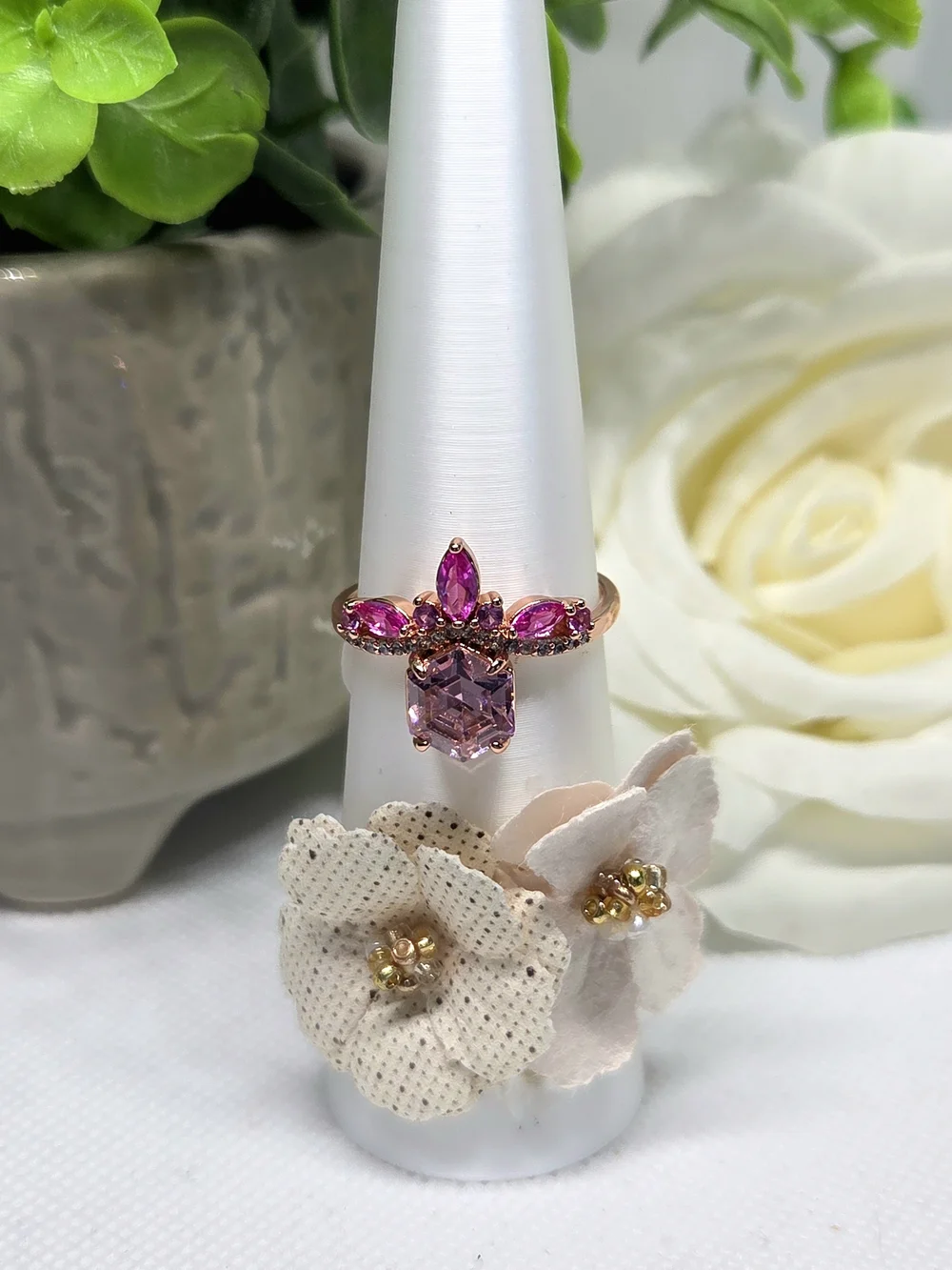 BP Rose-Gold Pink Crystal Floral Cocktail Ring